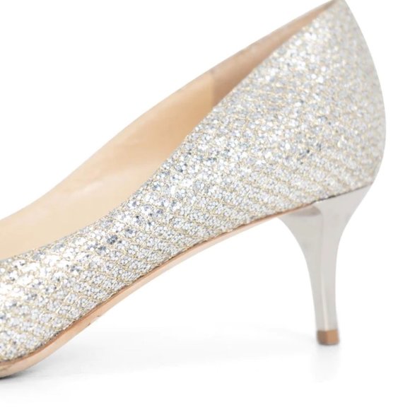 Jimmy Choo Silver Champagne Metallic Pointed Toe Kitten Heels Shoes 37.5 6.5 7 - Picture 13 of 15